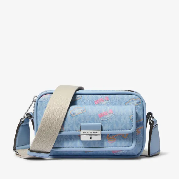 Túi Đeo Chéo Nữ Michael Kors MK Bradshaw Extra-Small Embellished Signature Logo Camera Crossbody Bag 35T5S2BC0I Màu Xanh Baby
