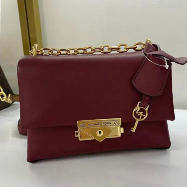 Túi Đeo Chéo Nữ Michael Kors MK Cece Leather Crossbody Bag Màu Đỏ Đô
