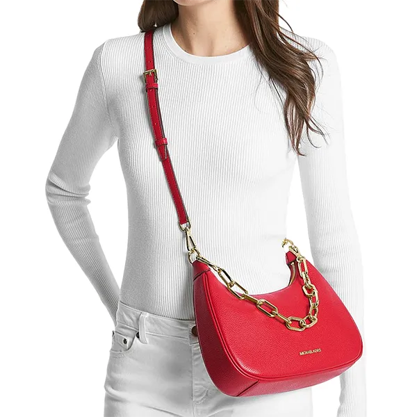Túi Đeo Chéo Nữ Michael Kors MK Cora Large Pebbled Leather Chain-Link Crossbody Bag 35S2G4CW3L Màu Đỏ