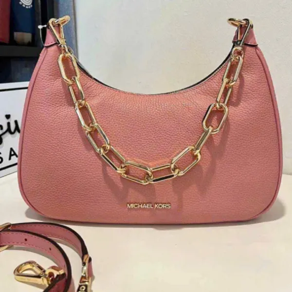 Túi Đeo Chéo Nữ Michael Kors MK Cora Leather Large Zip Pouchette Primrose 35S2G4CW3L Màu Hồng San Hô