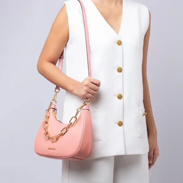 Túi Đeo Chéo Nữ Michael Kors MK Cora Leather Large Zip Pouchette Primrose 35S2G4CW3L Màu Hồng San Hô