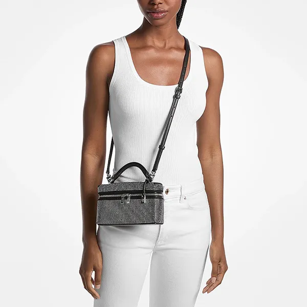 Túi Đeo Chéo Nữ Michael Kors MK Jana Extra-Small Embellished Suede Convertible Crossbody Bag 32F5SQ1C1U Black Màu Đen Trắng