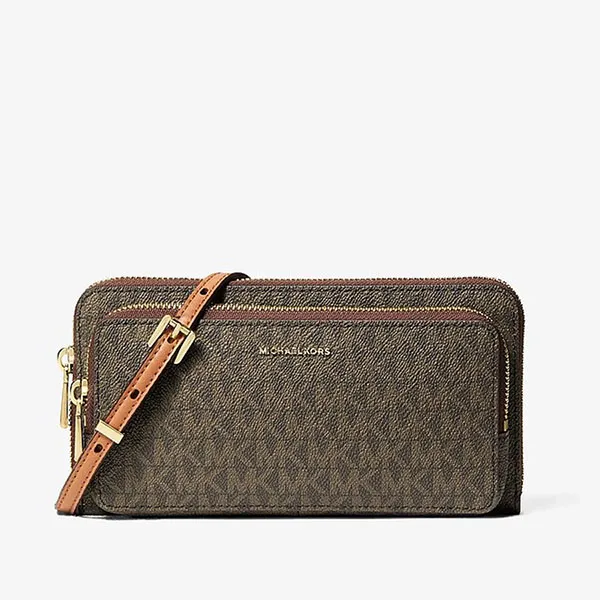 Túi Đeo Chéo Nữ Michael Kors MK Jet Set Large Signature Logo Crossbody Bag 32F5GJ6C7B Màu Nâu Đen