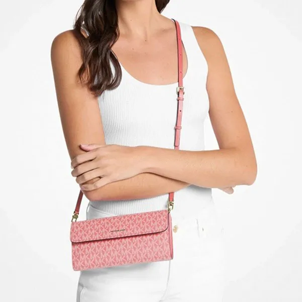 Túi Đeo Chéo Nữ Michael Kors MK Jet Set Small Signature Logo Convertible Crossbody Bag 32S6GJ6C5V Màu Hồng Nhạt