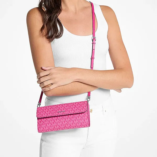 Túi Đeo Chéo Nữ Michael Kors MK Jet Set Small Signature Logo Convertible Crossbody Bag 32S6SJ6C5V Màu Hồng