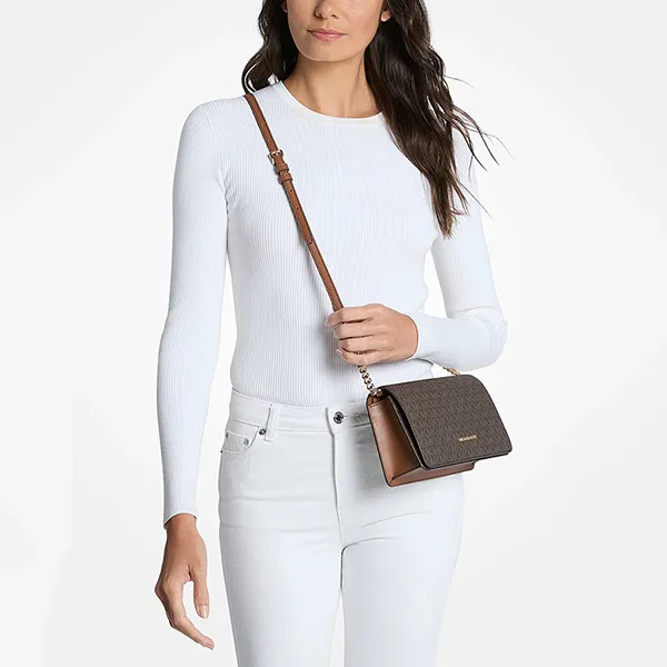 Túi Đeo Chéo Nữ Michael Kors MK Jet Set Travel Medium Logo Crossbody Bag 35F5GTVC8B Màu Nâu