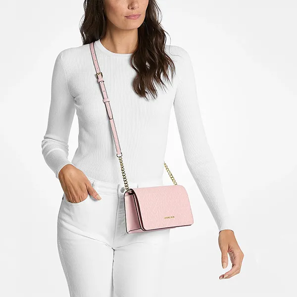 Túi Đeo Chéo Nữ Michael Kors MK Jet Set Travel Medium Logo Crossbody Bag 35F5GTVC8V Màu Hồng