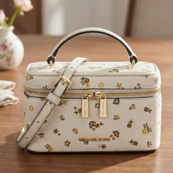 Túi Đeo Chéo Nữ Michael Kors MK Vivi Small Floral Printed Vanity Crossbody Bag 35F6GVFC1I Màu Trắng