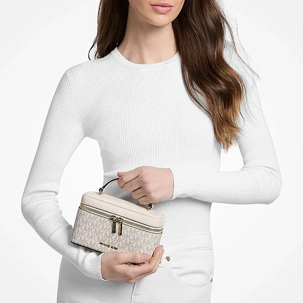Túi Đeo Chéo Nữ Michael Kors MK Vivi Small Signature Logo Vanity Crossbody Bag 35F6GVFC5B Màu Trắng