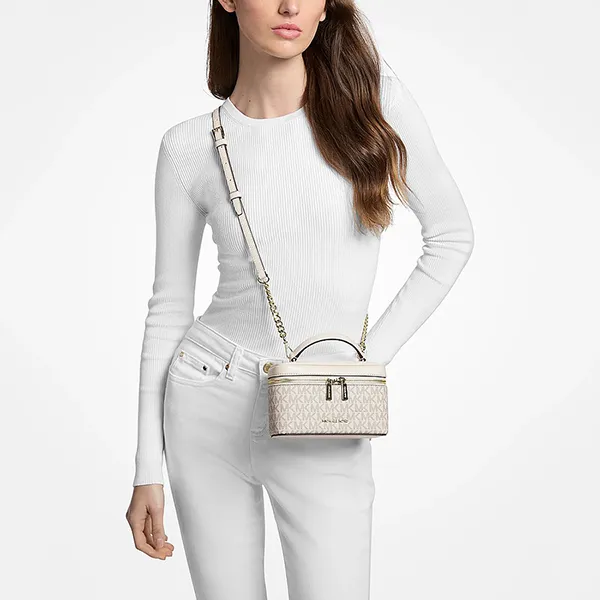 Túi Đeo Chéo Nữ Michael Kors MK Vivi Small Signature Logo Vanity Crossbody Bag 35F6GVFC5B Màu Trắng