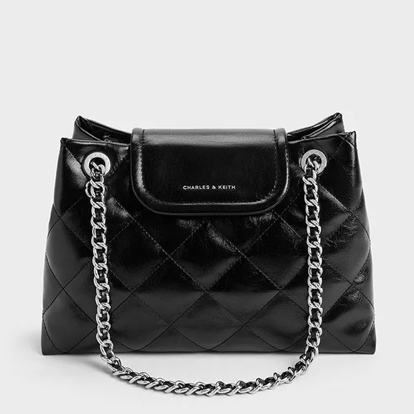 Túi Đeo Vai Nữ Charles & Keith CNK Large Apfra Quilted Shoulder Bag CK2-90151676_NOIR_M Màu Đen