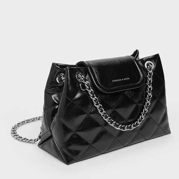 Túi Đeo Vai Nữ Charles & Keith CNK Large Apfra Quilted Shoulder Bag CK2-90151676_NOIR_M Màu Đen