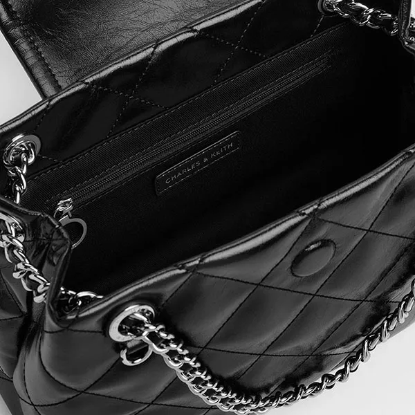 Túi Đeo Vai Nữ Charles & Keith CNK Large Apfra Quilted Shoulder Bag CK2-90151676_NOIR_M Màu Đen