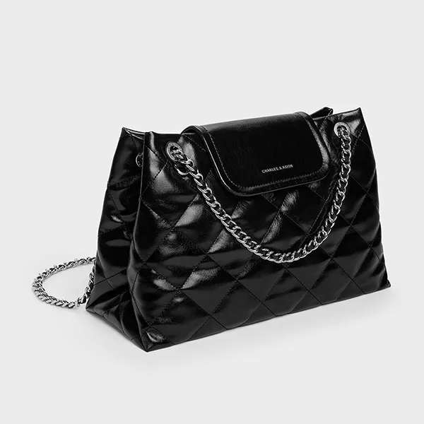Túi Đeo Vai Nữ Charles & Keith CNK Large Apfra Quilted Shoulder Bag Noir CK2-90151676_NOIR_L Màu Đen
