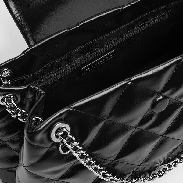 Túi Đeo Vai Nữ Charles & Keith CNK Large Apfra Quilted Shoulder Bag Noir CK2-90151676_NOIR_L Màu Đen