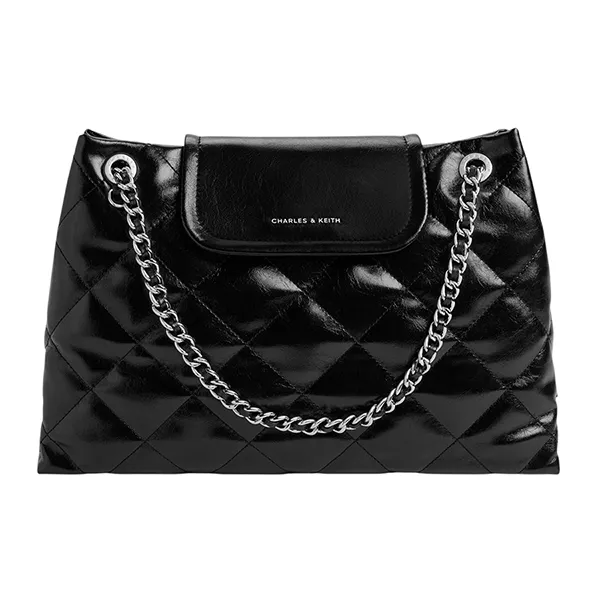 Túi Đeo Vai Nữ Charles & Keith CNK Large Apfra Quilted Shoulder Bag Noir CK2-90151676_NOIR_L Màu Đen