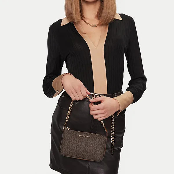Túi Đeo Vai Nữ Michael Kors MK Borsetta 32F1GJ6W6B Marrone Shoulder Bag Màu Nâu Đen