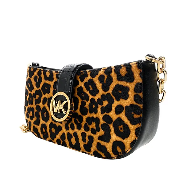 Túi Đeo Vai Nữ Michael Kors MK Carmen Small Pouchette Shoulder Bag 35F2GNMC1H Màu Nâu/Đen
