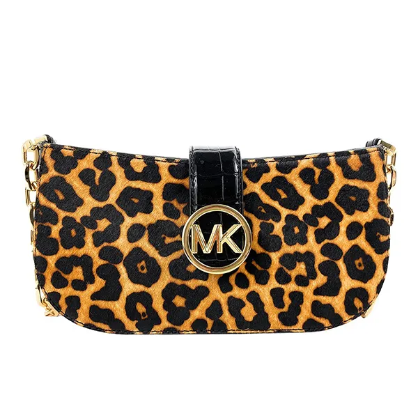 Túi Đeo Vai Nữ Michael Kors MK Carmen Small Pouchette Shoulder Bag 35F2GNMC1H Màu Nâu/Đen
