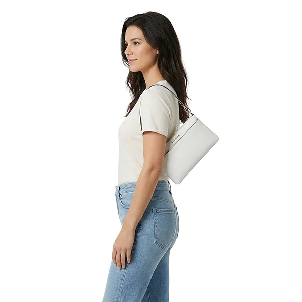 Túi Đeo Vai Nữ Michael Kors MK Jet Set Medium Pebbled Leather Convertible Wristlet 32F5SJ6F6L Màu Trắng