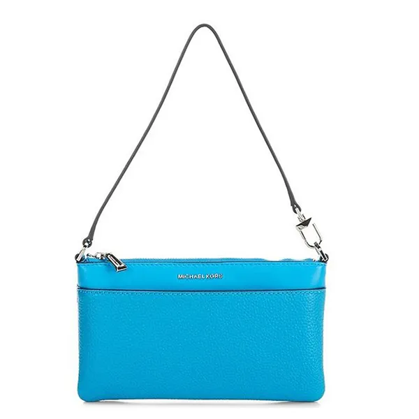 Túi Đeo Vai Nữ Michael Kors MK Jet Set Medium Pebbled Leather Convertible Wristlet 32F5SJ6F6L Màu Xanh Blue