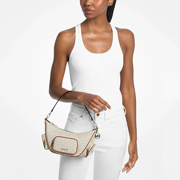 Túi Đeo Vai Nữ Michael Kors MK Merritt Small Signature Logo Convertible Shoulder Bag 35R6G0WC1B Màu Trắng