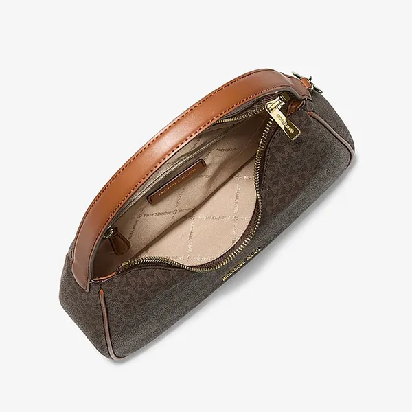 Túi Đeo Vai Nữ Michael Kors MK Nayla Small Signature Logo Hobo Shoulder Bag 35F6G5ZH1B Màu Nâu