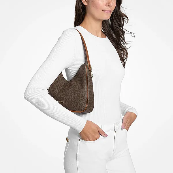 Túi Đeo Vai Nữ Michael Kors MK Nayla Small Signature Logo Hobo Shoulder Bag 35F6G5ZH1B Màu Nâu