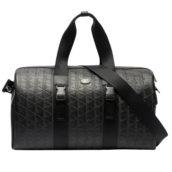 Túi Trống Nam Lacoste Large Monogram Leather Weekend Bag NH4839 - 000 Màu Đen