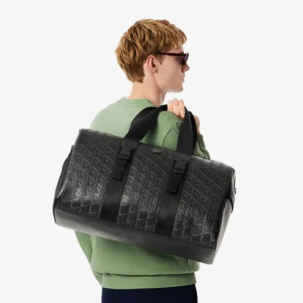Túi Trống Nam Lacoste Large Monogram Leather Weekend Bag NH4839 - 000 Màu Đen