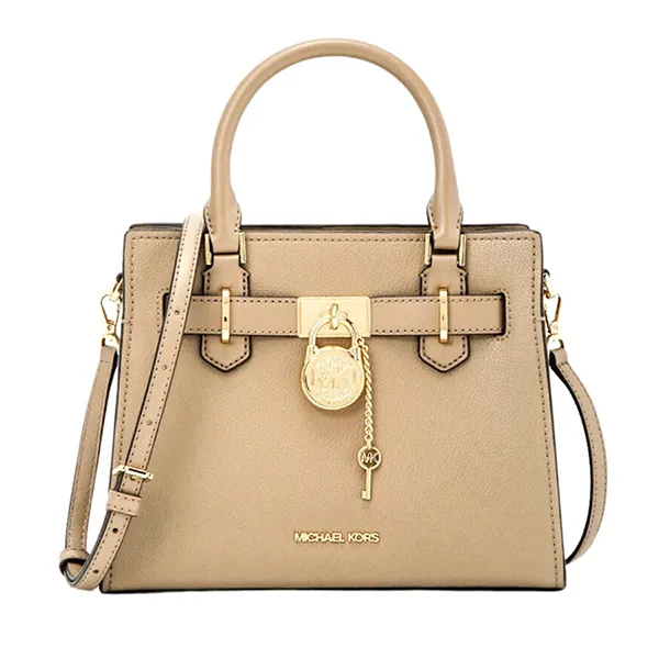 Túi Xách Nữ Michael Kors MK Hamilton Small Logo Signature Satchel Bag Camel 35H3GHMC0L Màu Be