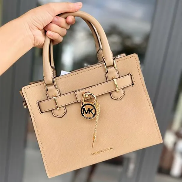 Túi Xách Nữ Michael Kors MK Hamilton Small Logo Signature Satchel Bag Camel 35H3GHMC0L Màu Be