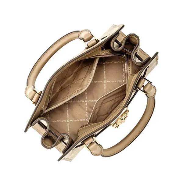 Túi Xách Nữ Michael Kors MK Hamilton Small Logo Signature Satchel Bag Camel 35H3GHMC0L Màu Be
