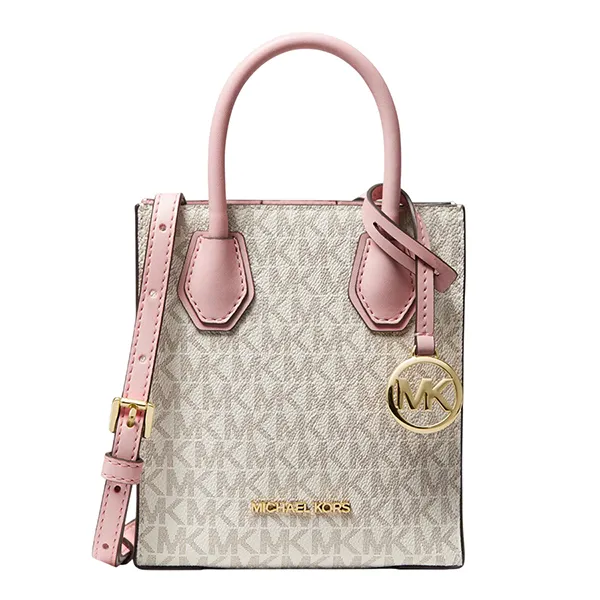 Túi Xách Tay Nữ Michael Kors MK Mercer Extra-Small Logo And Leather Crossbody Bag 35T1GM9C0I Màu Hồng/Trắng