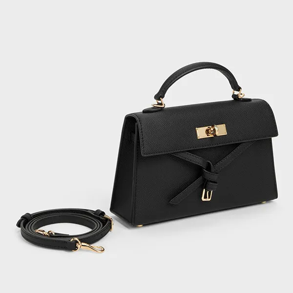 Túi Xách Tay Nữ Charles & Keith CNK Tricha Knotted Belt Top Handle Bag CK2-50701691 Black Màu Đen