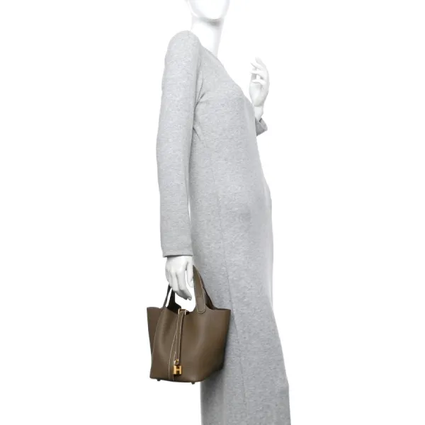Túi Xách Tay Nữ Hermès Taurillon Clemence Picotin Lock 18 PM Etoupe