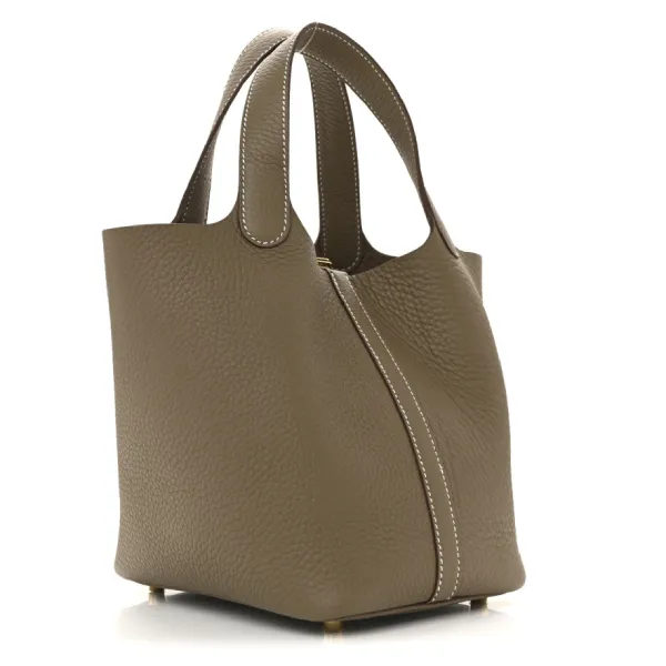 Túi Xách Tay Nữ Hermès Taurillon Clemence Picotin Lock 18 PM Etoupe