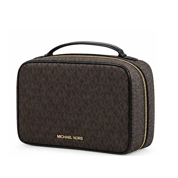 Túi Xách Tay Nữ Michael Kors MK Jet Set Travel Signature Logo Màu Nâu
