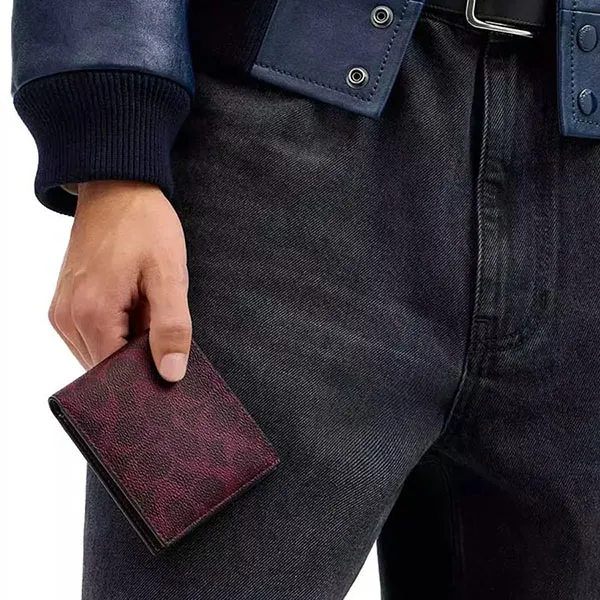 Ví Nam Coach 3-In-1 Wallet In Signature Canvas CW380 Black Currant Màu Đỏ Nâu Trầm