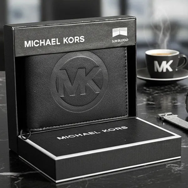 Ví Nam Michael Kors MK Men Black Slim Billfold Leather Card Black Wallet Màu Đen