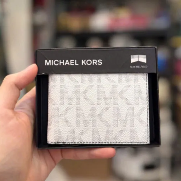 Ví Nam Michael Kors MK Monogram Slim Bi-fold Wallet 86F2SMNF5B Màu Trắng