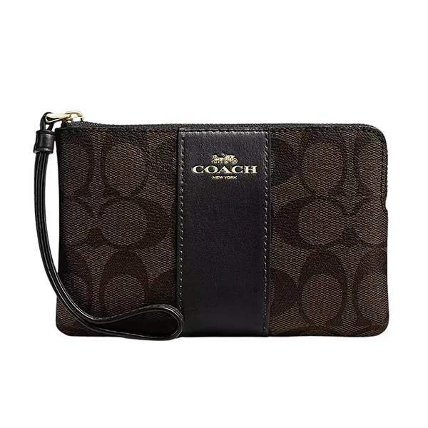 Ví Nữ Coach Corner Zip Wristlet In Signature Canvas CS602 Màu Nâu