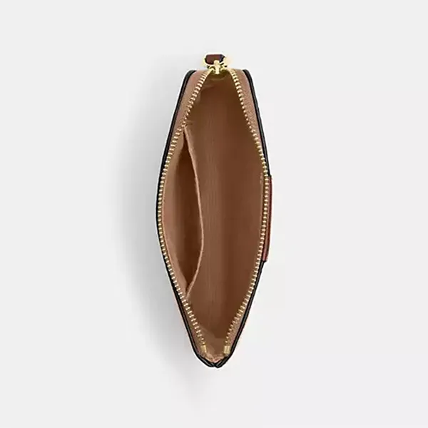 Ví Nữ Coach Corner Zip Wristlet In Signature Canvas With Stripe CW854 Màu Nâu