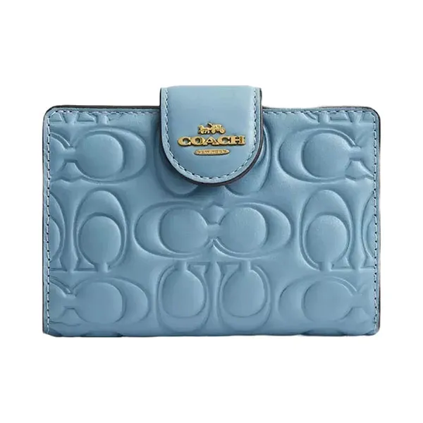Ví Nữ Coach Medium Corner Zip Wallet In Signature Leather Azure CZ341 Màu Xanh