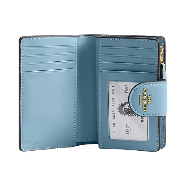 Ví Nữ Coach Medium Corner Zip Wallet In Signature Leather Azure CZ341 Màu Xanh