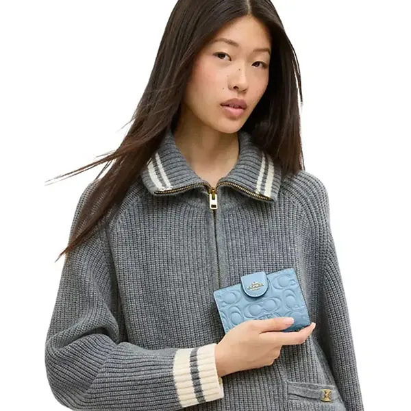 Ví Nữ Coach Medium Corner Zip Wallet In Signature Leather Azure CZ341 Màu Xanh