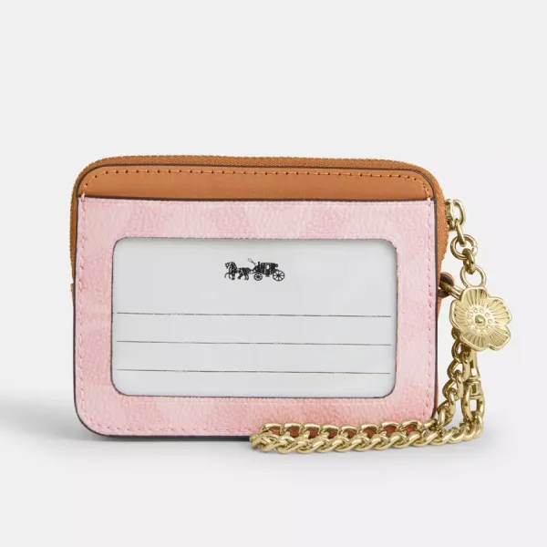 Ví Nữ Coach Zip Card Case In Signature Canvas With Charm CEC50 Màu Hồng Nâu