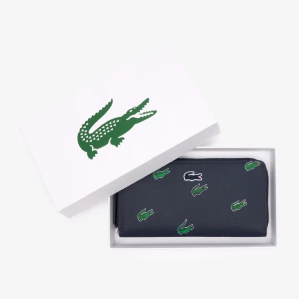 Ví Nữ Lacoste Zip-Around Wallet With Crocodile Logo Print NF4389 - 021 Màu Xanh Navy