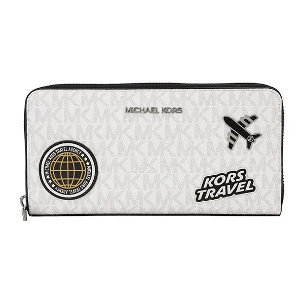 Ví Nữ Michael Kors MK Cooper Embellished Logo Zip-Around Wallet 36R5LCOZ3B Màu Trắng Họa Tiết