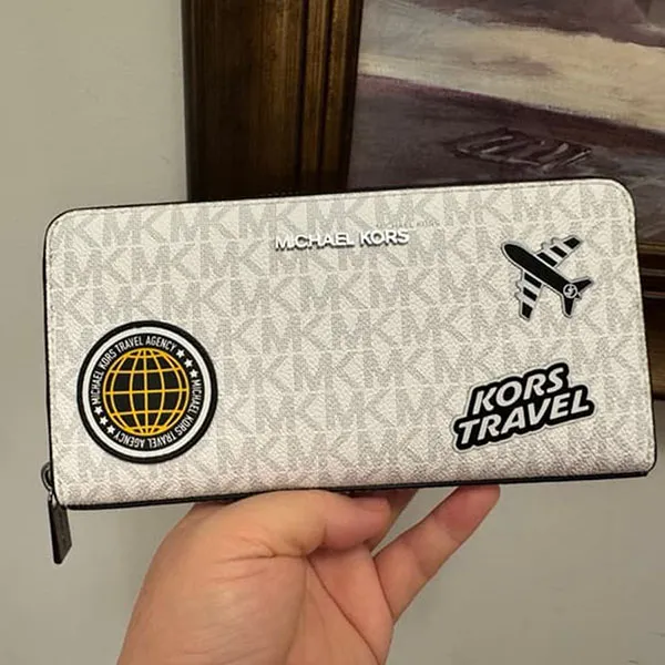 Ví Nữ Michael Kors MK Cooper Embellished Logo Zip-Around Wallet 36R5LCOZ3B Màu Trắng Họa Tiết